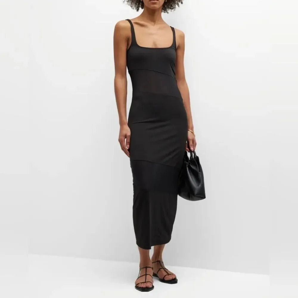 Solid & Striped the Kimberly Black Mesh Inset Sheer Midi Dress Size Small